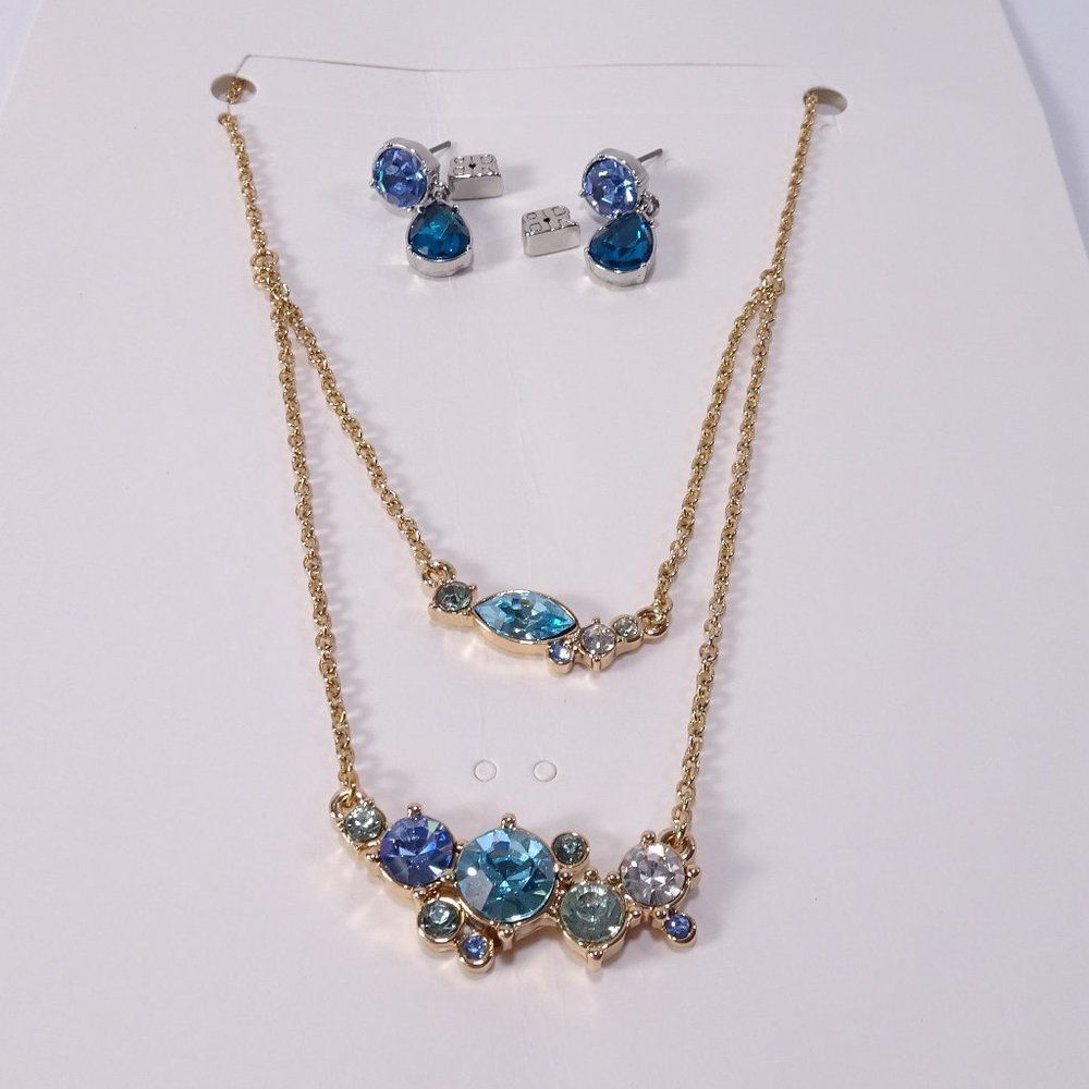 Banana Republic Lapis Turq Two layer necklace Bold Drop Earrings NWT 98